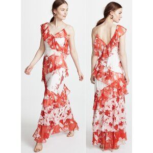 ALICE + OLIVIA Olympia Floral Silk Tiered Ruffle Midi Cocktail Dress \\ 4